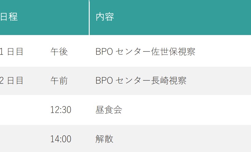 BPOセンター視察ツアー日程