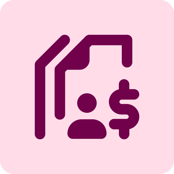 graphic of invoice, money, and person